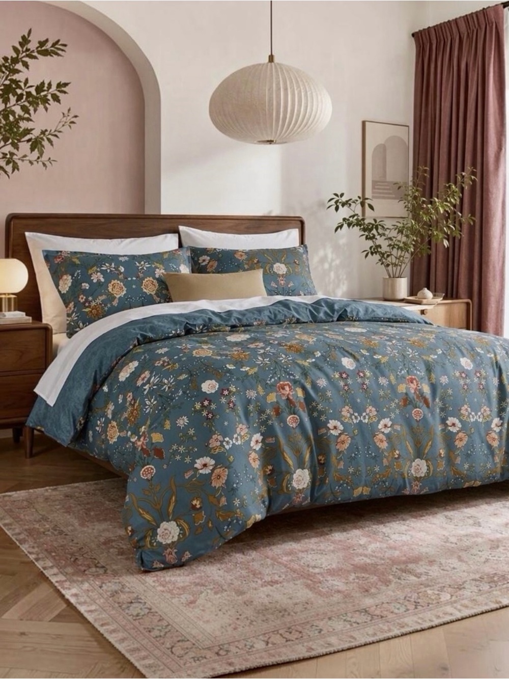 NEW Anthropologie Teal Multicolor Floral 100% Cotton Duvet Bedding & Sham Set